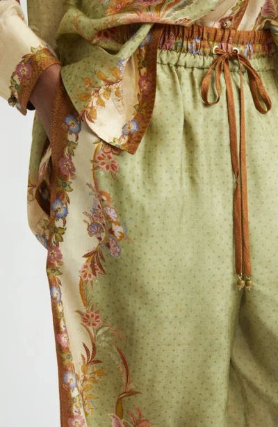 Zimmermann Womens Khaki Scarf Floral Indra Wide-leg Silk Trousers In Green
