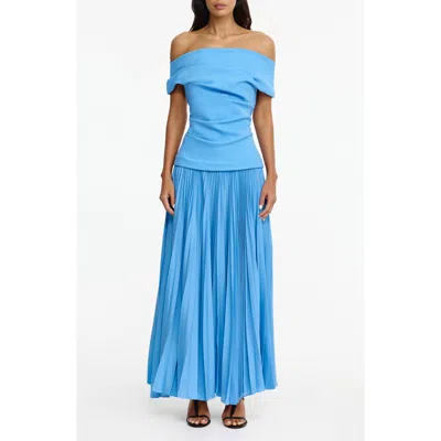 Acler Haileypark Gathered Pleated Off The Shoulder Gown In Blue
