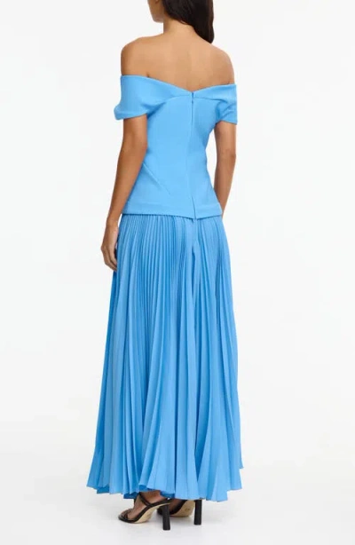 Acler Haileypark Gathered Pleated Off The Shoulder Gown In Blue