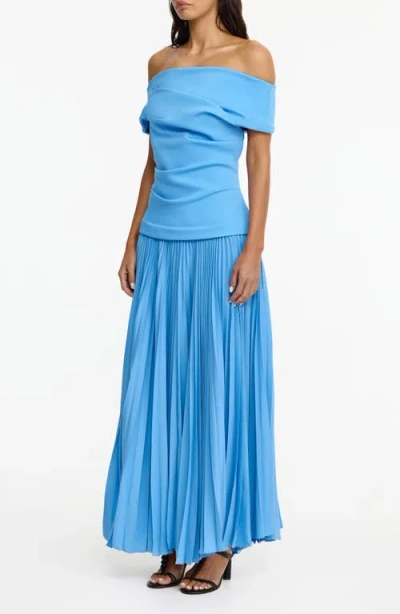 Acler Haileypark Gathered Pleated Off The Shoulder Gown In Blue