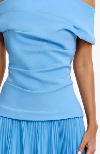 Acler Haileypark Gathered Pleated Off The Shoulder Gown In Blue