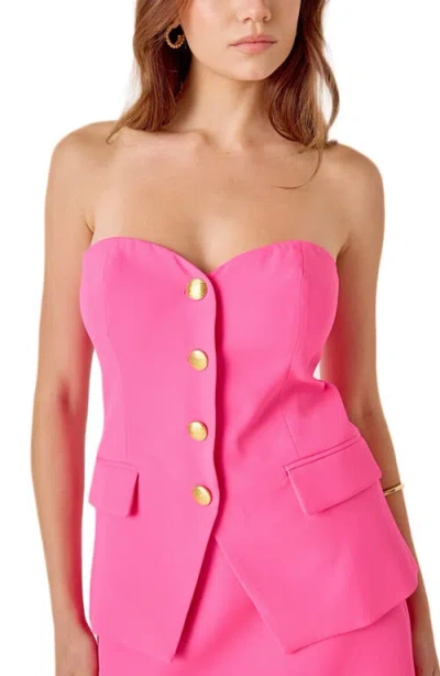 Marsy Strapless Button Top In Pink