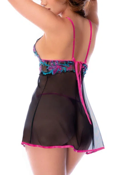 Mapalé Mapale Embroidered Sequin Mesh Chemise & G-string Set In Multi
