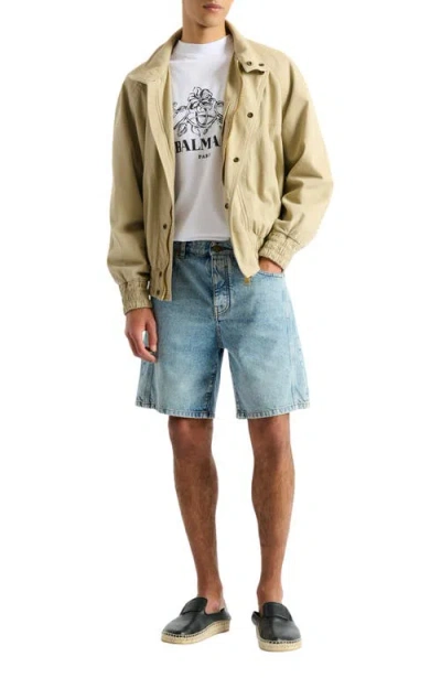 Balmain Light Blue Denim Bermuda Shorts In Blue