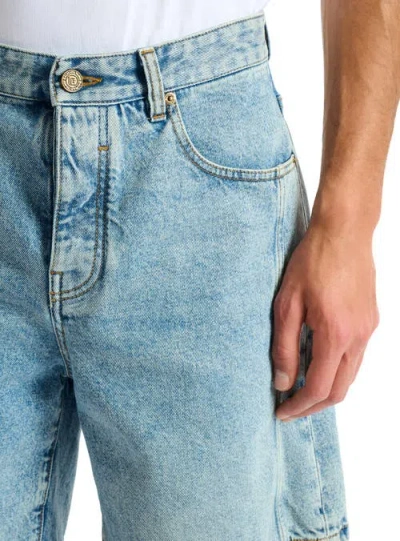 Balmain Light Blue Denim Bermuda Shorts In Blue