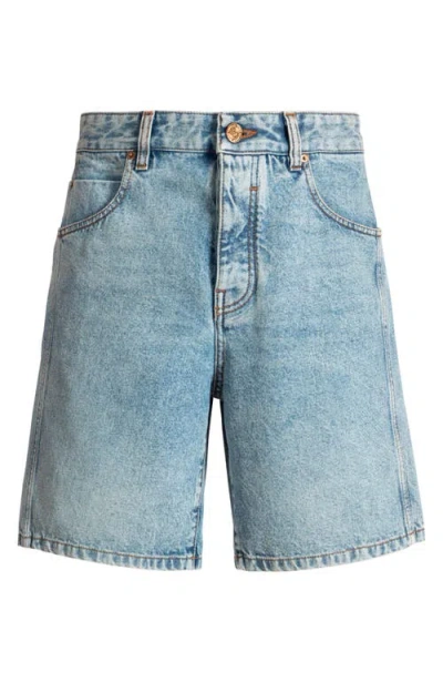Balmain Light Blue Denim Bermuda Shorts In Blue