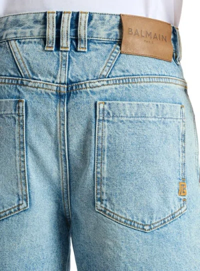 Balmain Light Blue Denim Bermuda Shorts In Blue