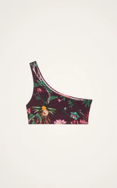 La Doublej Goddess One-shoulder Floral-print Bikini Top In Multi