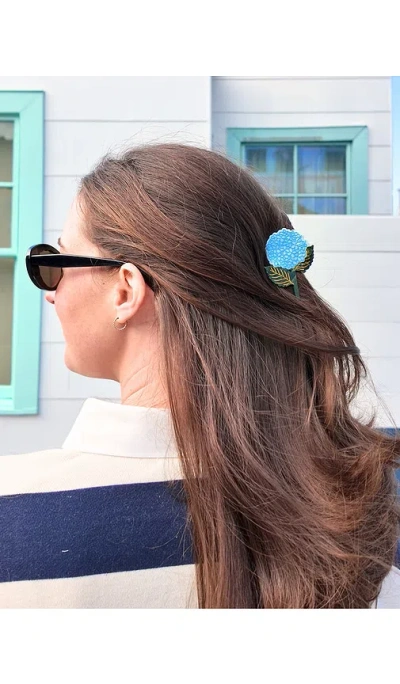 Solar Eclipse Hand-painted Hydrangea Claw Hair Clip In Blue