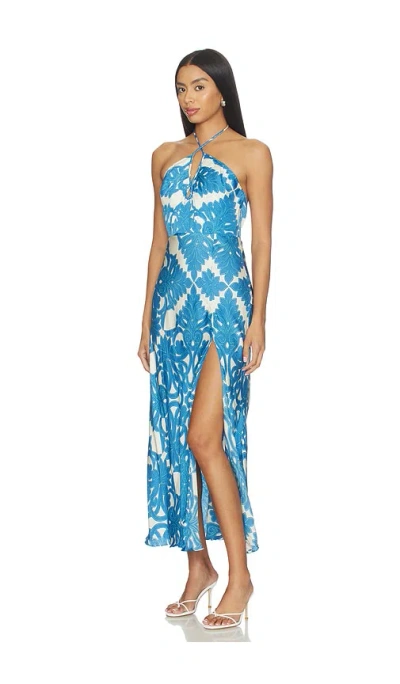 Poupette St Barth Stella Printed Satin Maxi Dress In Blue