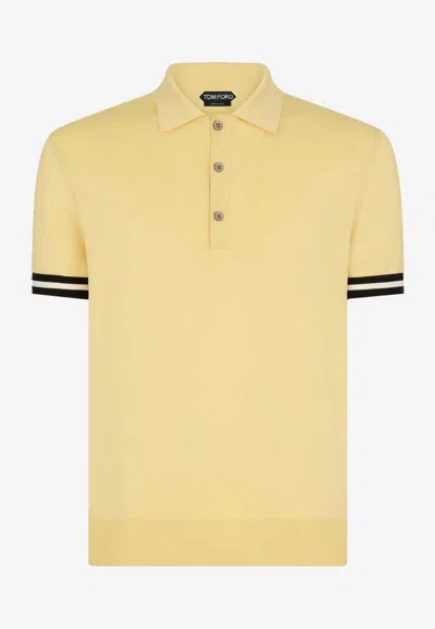 Tom Ford Contrast Piping Silk Polo T-shirt In Yellow