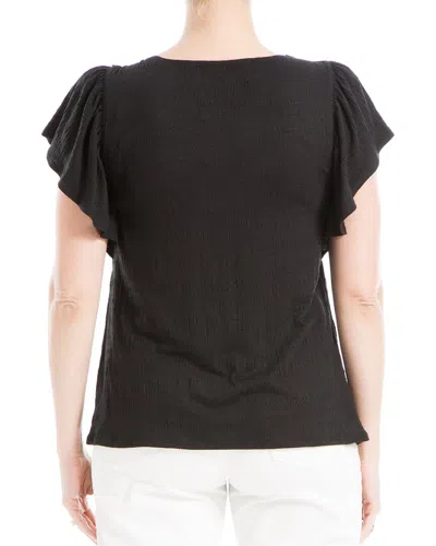 Max Studio Flutter Sleeve Embroidered Top In Black