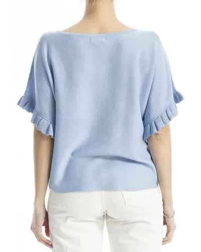 Max Studio Flutter Sleeve Linen-blend Top In Blue