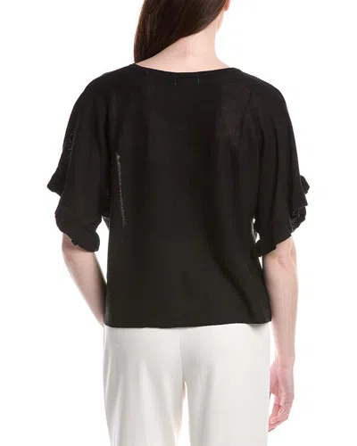 Max Studio Flutter Sleeve Linen-blend Top In Black