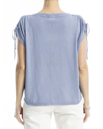 Max Studio Drawstring Sleeve Linen-blend Top In Blue