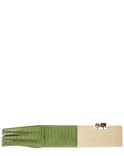 Jacquemus Poireau Fringed Textured-leather Clutch In Green