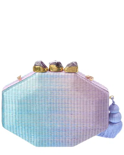 Rafe Sofia Straw Clutch In Purple