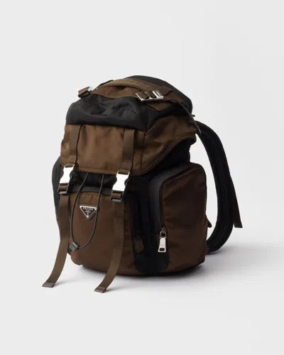 Prada Re-nylon And Saffiano Leather Backpack In Brown
