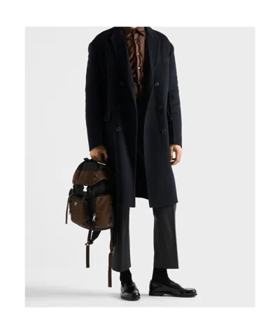 Prada Re-nylon And Saffiano Leather Backpack In Brown