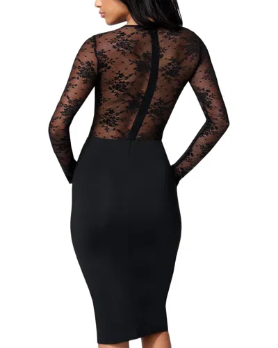 Bebe Lace Inset Fitted Midi Dress In Black