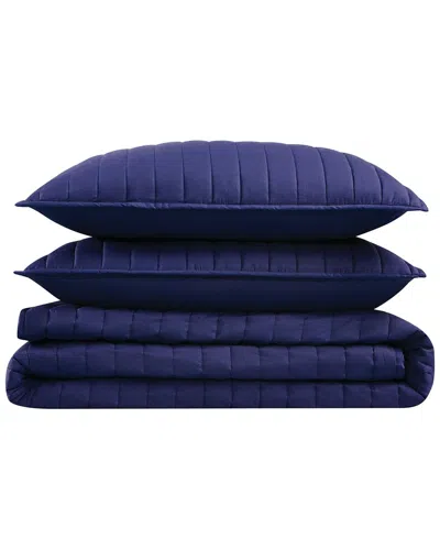 Brooklyn Loom Solid Cotton Percale Quilt Set In Blue