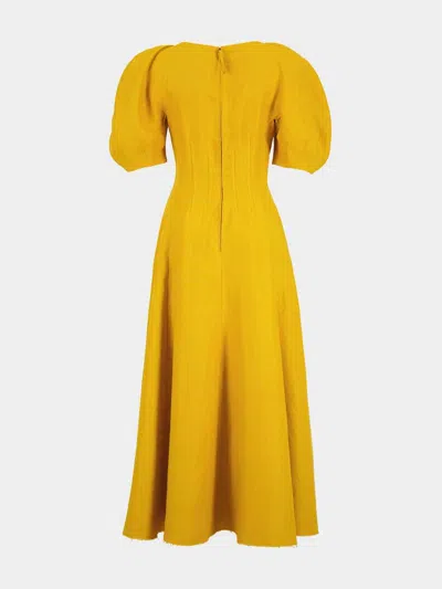 Gabriela Hearst Ranya Puff Sleeve Maxi Dress In Golden Birch Linen Twill In Brown
