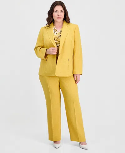 Kasper Plus Size Single-button Notched-lapel Blazer In Yellow