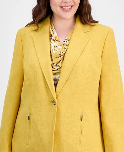 Kasper Plus Size Single-button Notched-lapel Blazer In Yellow