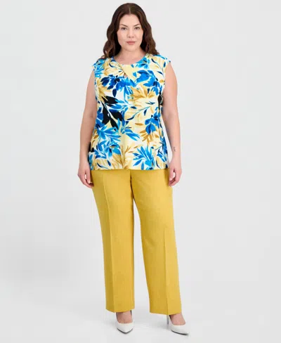 Kasper Plus Size Extended-shoulder Floral-print Top In Multi