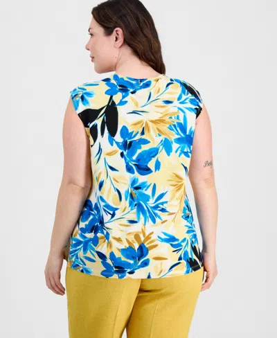 Kasper Plus Size Extended-shoulder Floral-print Top In Multi