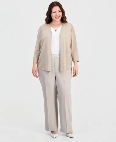 Kasper Plus Size Open-front Cardigan In Neutral