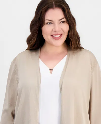 Kasper Plus Size Open-front Cardigan In Neutral