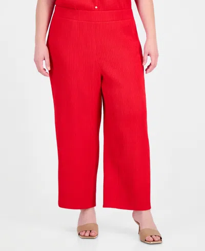 Anne Klein Plus Size Pull-on Wide-leg Pants In Red