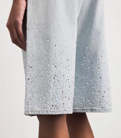 Maje Womens Blue Sky Rhinestone-embellished Denim Bermuda Shorts