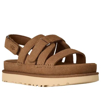 Ugg Goldenstar Flat Slingback Suede Sandals In Brown
