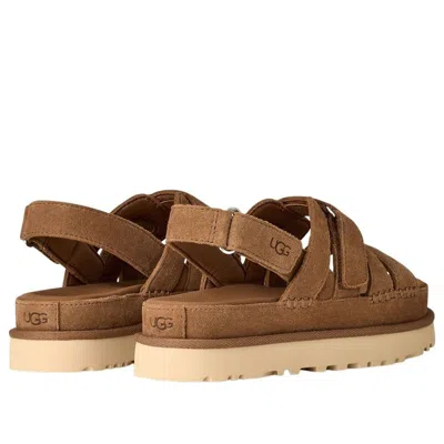 Ugg Goldenstar Flat Slingback Suede Sandals In Brown