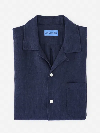 J.mclaughlin Men's Montauk Linen Shirt Navy In Blue