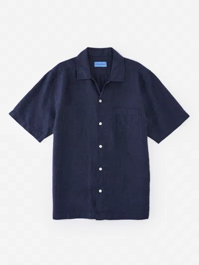 J.mclaughlin Men's Montauk Linen Shirt Navy In Blue