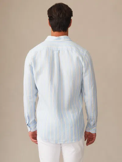 J.mclaughlin Men's Gramercy Linen Shirt In Dobby Stripe Sky/yellow In Blue