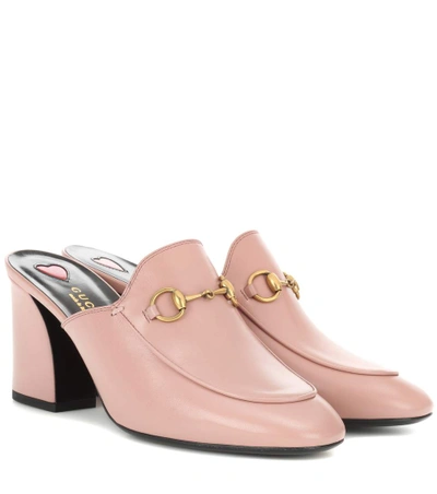 Shop Gucci Princetown Leather Mules In Crystal Piek