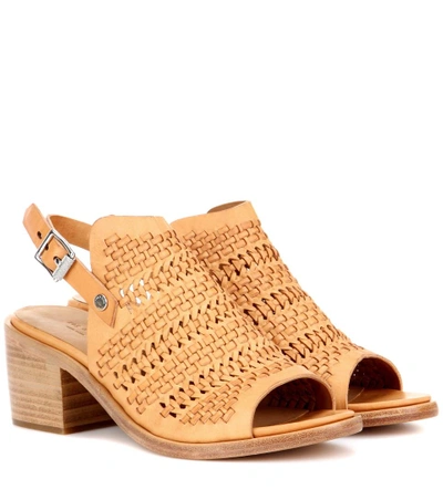 Shop Rag & Bone Wyatt Mid-heel Leather Sandals In Eatural Wovee