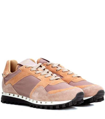 Valentino Garavani Rockstud Nylon & Suede Sneaker, Poudre