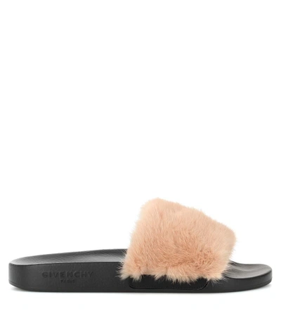 Shop Givenchy Fur Slip-on Sandals In Neutrals