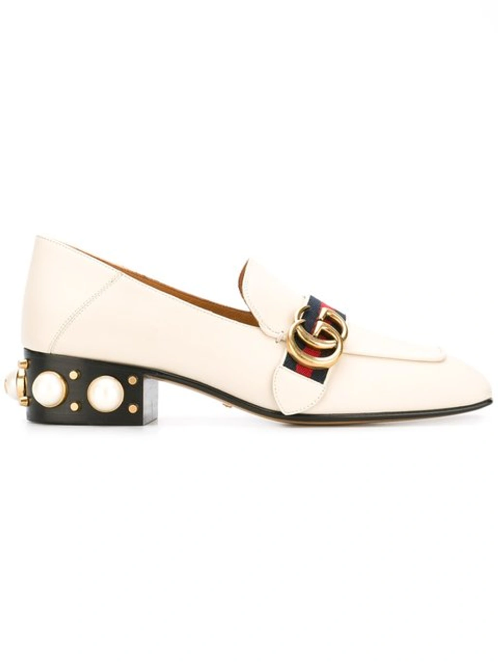 Gucci Logo And Faux Pearl embellished Leather Collapsible heel Pumps In Blue gold Tone red white ModeSens
