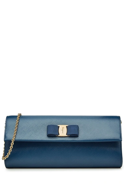 Ferragamo Leather Shoulder Bag In Blue