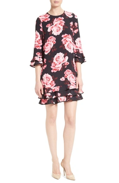 Kate Spade Rosa Floral Tiered Ruffle Shift Dress, Multicolor In Black