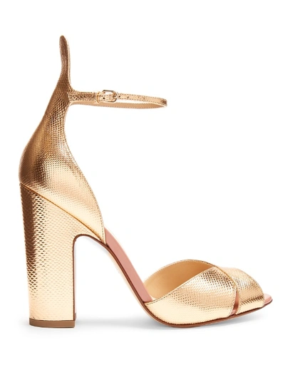 Francesco Russo Block-heel Snakeskin-effect Leather Sandals In Rose Gold