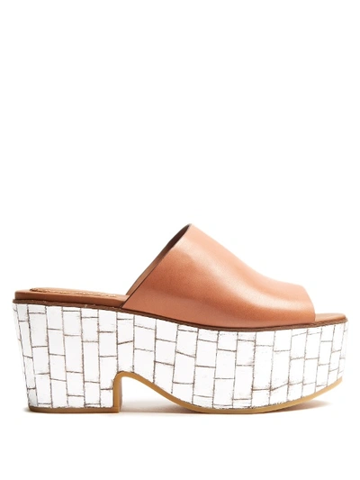 See By Chloé Arina Leather And Metallic Wedge Platform Mules In Tan