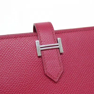 Pre-owned Hermes Bearn Ruby Epsom Leather Long Wallet (bi-fold) () In Red