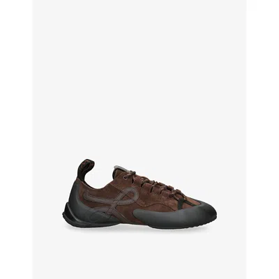 Loewe Grip Panelled Suede Sneakers In Brown